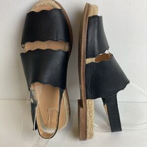 Anthropologie | Black Mollie Scalloped Sandals 37 Slingback Espadrilles Vacation